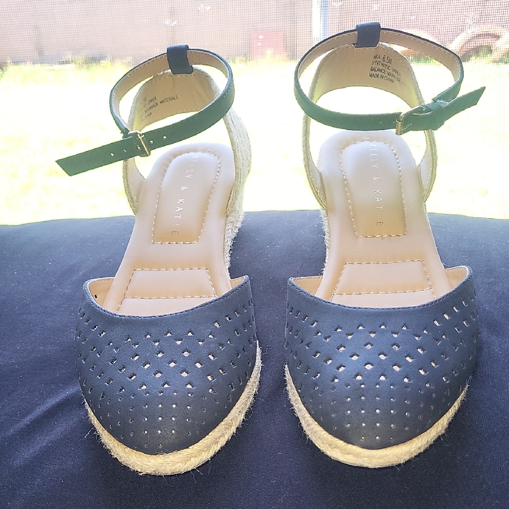 Kelly & Katie Black Espadrille Wedge Sandals